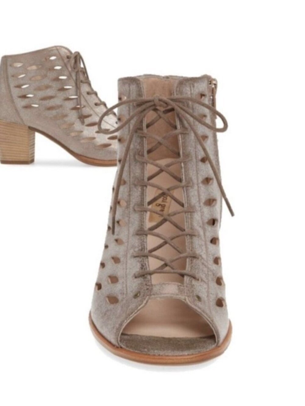 Paul Green Bali Metallic Leather Lace-Up Peep Toe Ankle Bootie Size 6.5